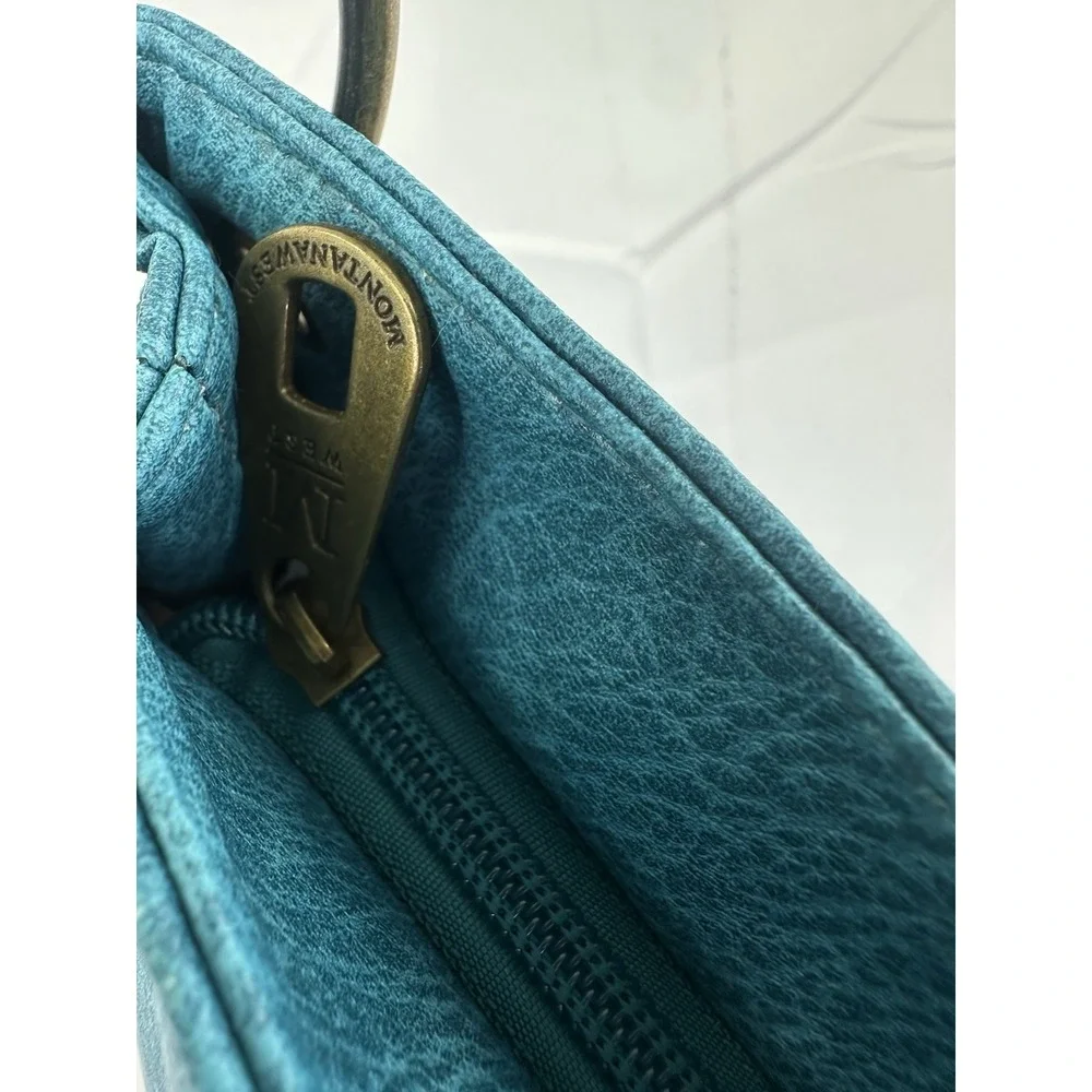Montana West Hobo Handbag Turquoise & Brown Shoulder Purse‎ Zipper EUC Women's